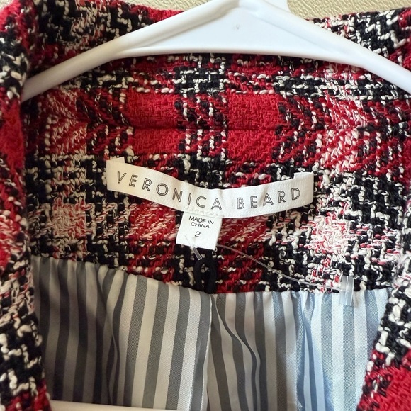 VERONICA BEARD Harriet Plaid Cutaway Tweed Dickey Blazer Red Sz 2 - Picture 6 of 10